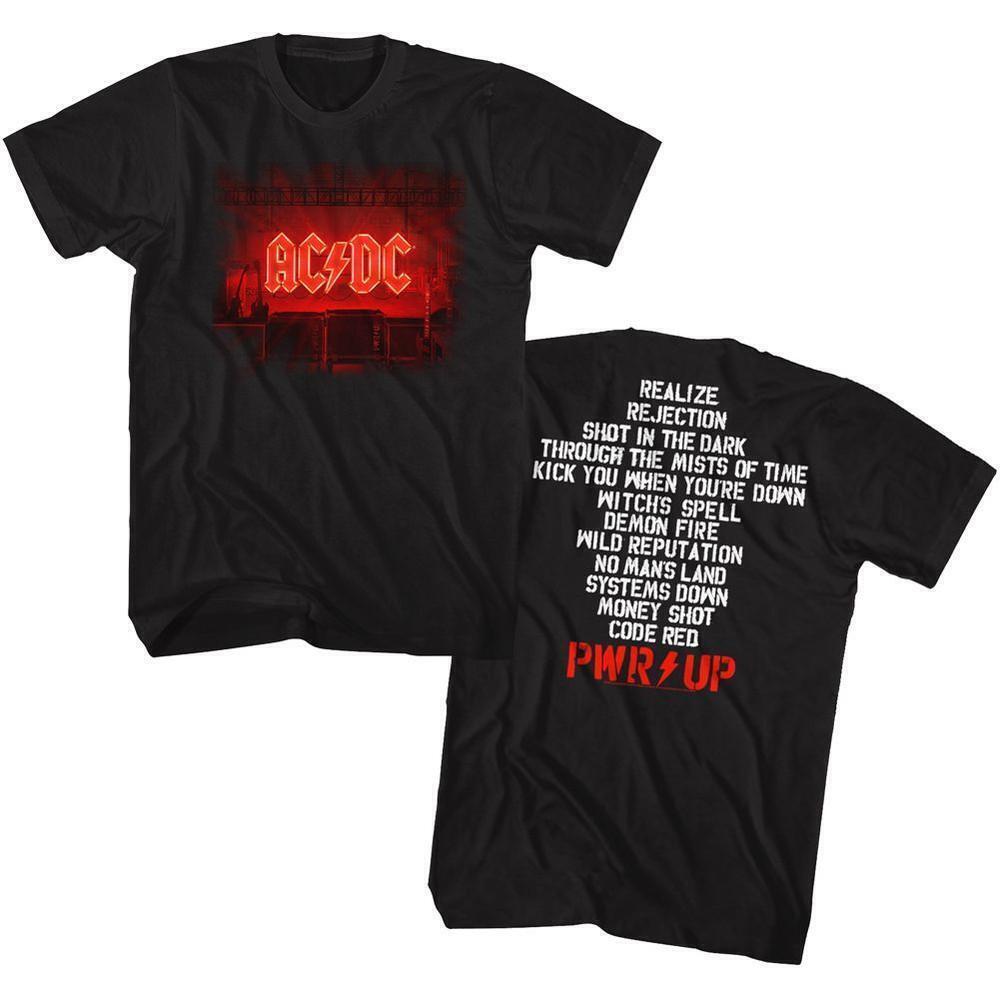 Acdc Pwrup Track List Black Adult T Shirt 2 Sided